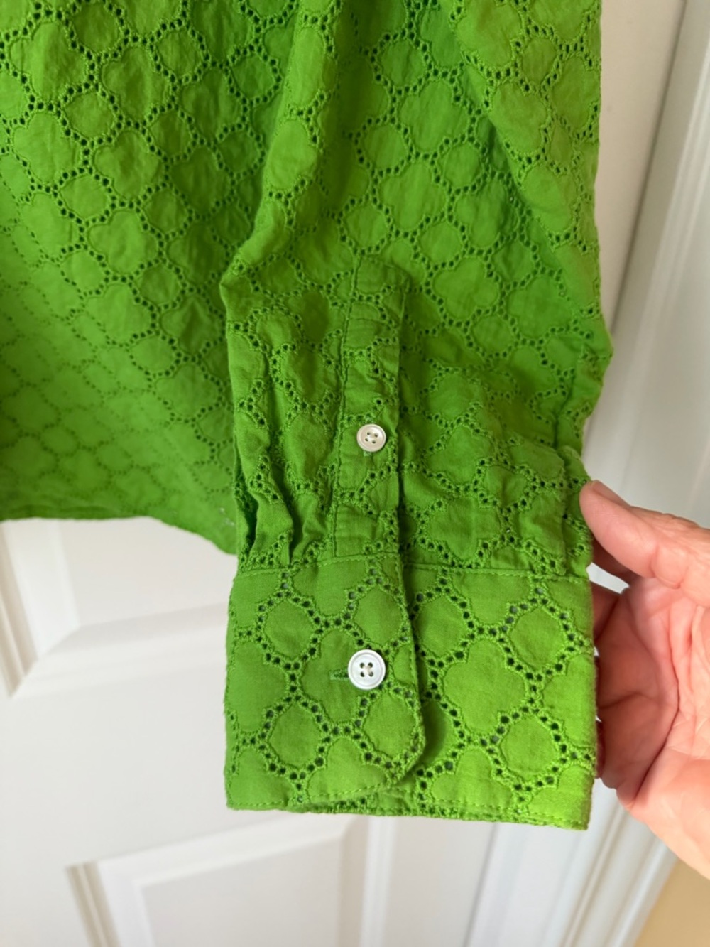 Talbots Green Eyelet Cotton Button Up Blouse - Picture 5 of 7